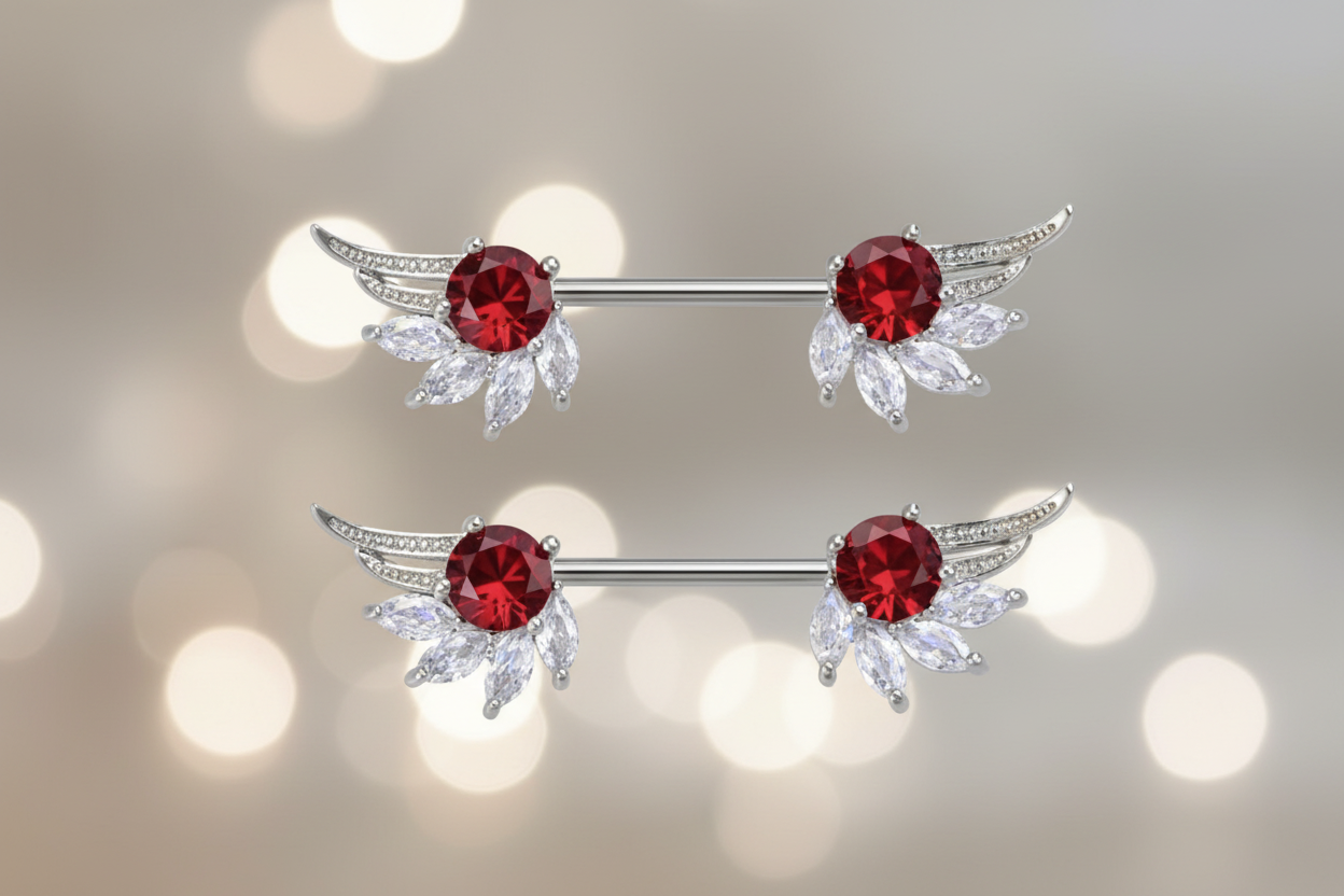 Rode kristallen vleugel tepelpiercing josujo stijl