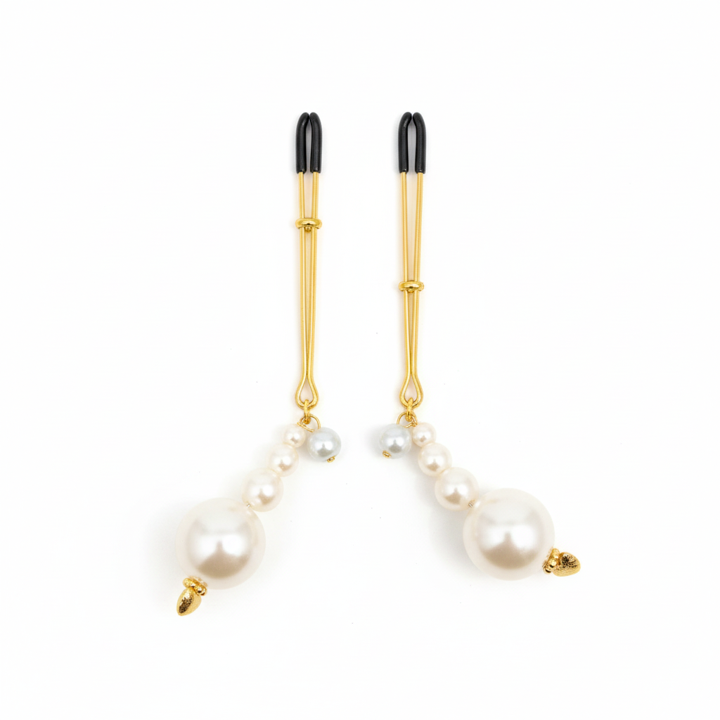 Parel tepelklemmen - elegant design met graduerende parels en gouden afwerking