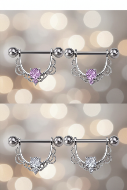 Tepel piercings met zirkonia - roze en transparant