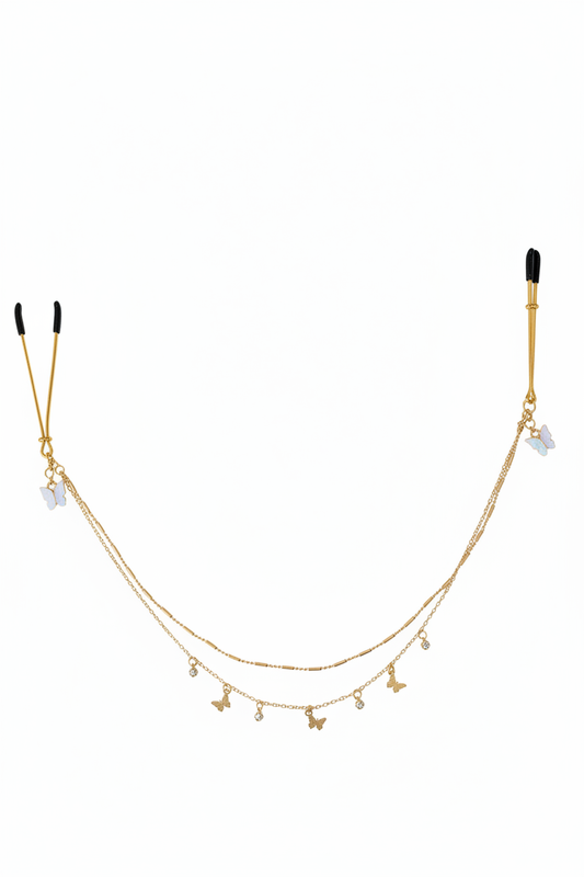 Goudkleurige tepelklemmen met zirkonia vlindertjes