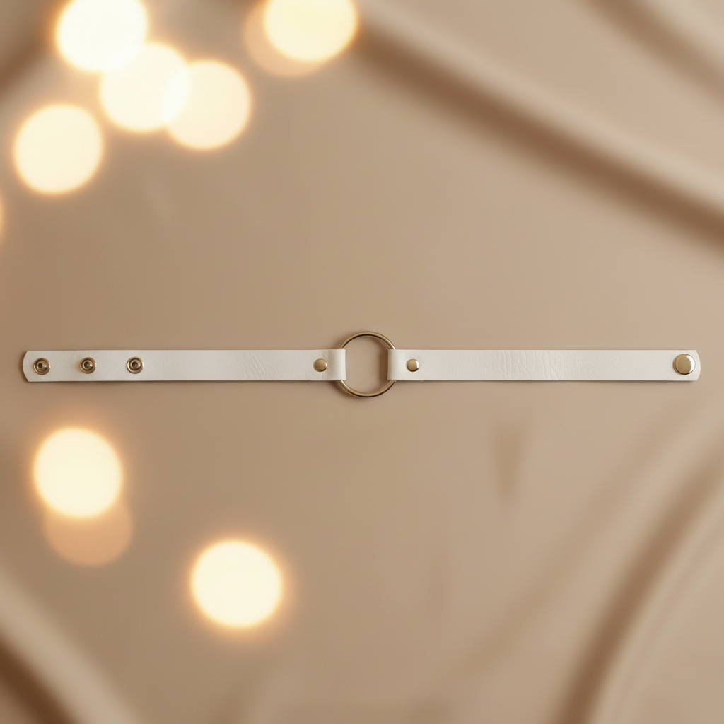 Witte leren choker met O-ring - plat gelegd