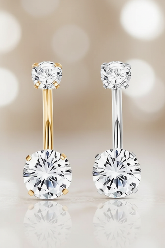 Navelpiercing Goud & Zilver met Kristallen Prong