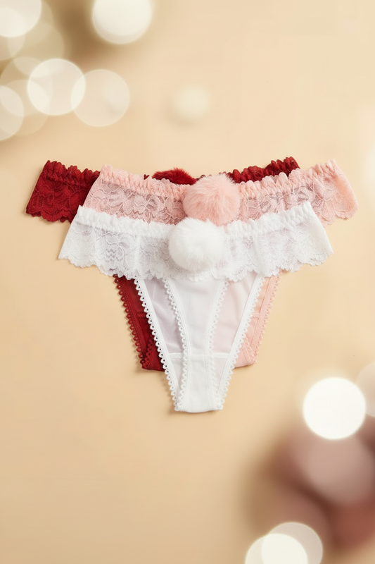 Kanten strings in 3 kleuren - wijnrood, wit en lichtroze