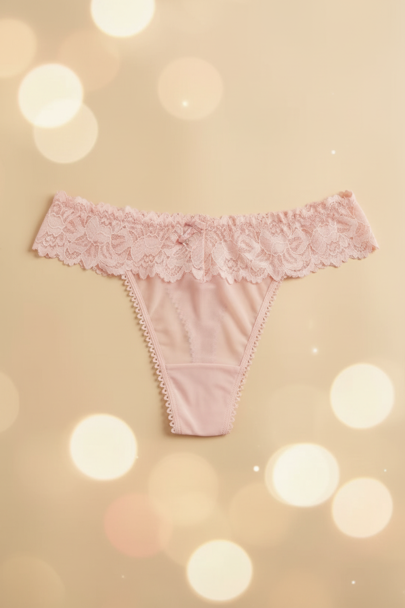 Lichtroze kanten string achterkant